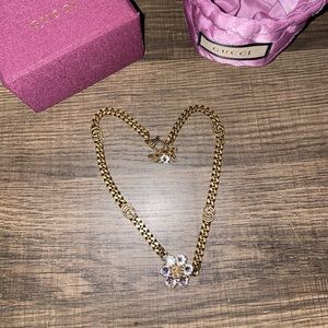 Gucci Crystal Double G Necklace Gold